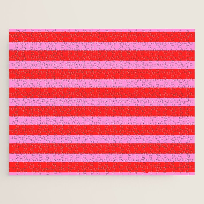 Preppy Pink and Red Stripes Pattern Jigsaw Puzzle Gallery Image 1
