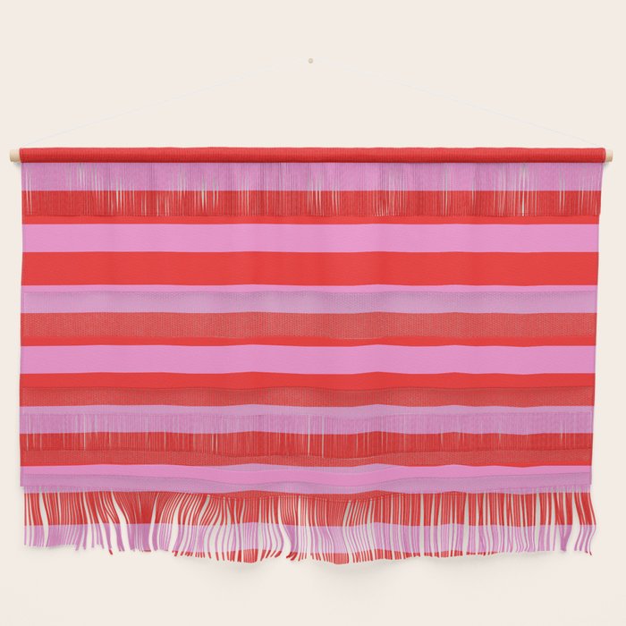 Preppy Pink and Red Stripes Pattern Wall Hanging Gallery Image 1