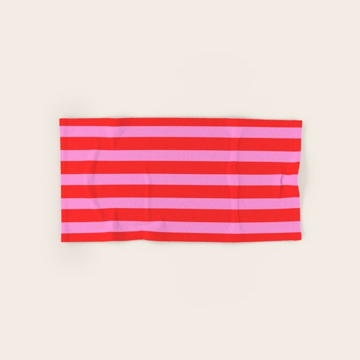 Preppy Pink and Red Stripes Pattern Bath Towel Gallery Image 1