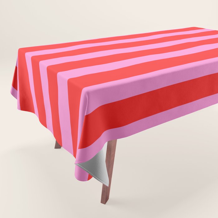 Preppy Pink and Red Stripes Pattern Tablecloth Gallery Image 1