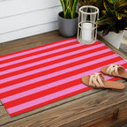 Preppy Pink and Red Stripes Pattern Outdoor Rug Gallery Image 2