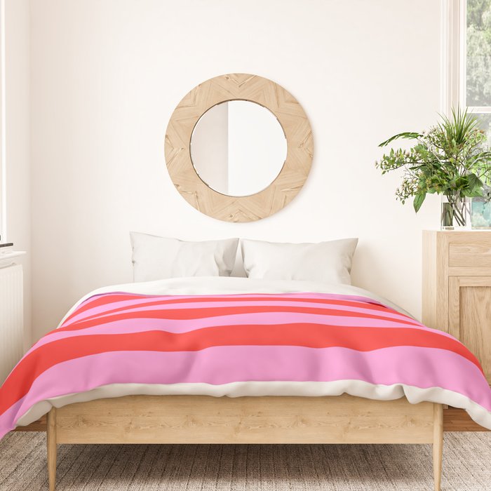 Preppy Pink and Red Stripes Pattern Duvet Cover Gallery Image 3