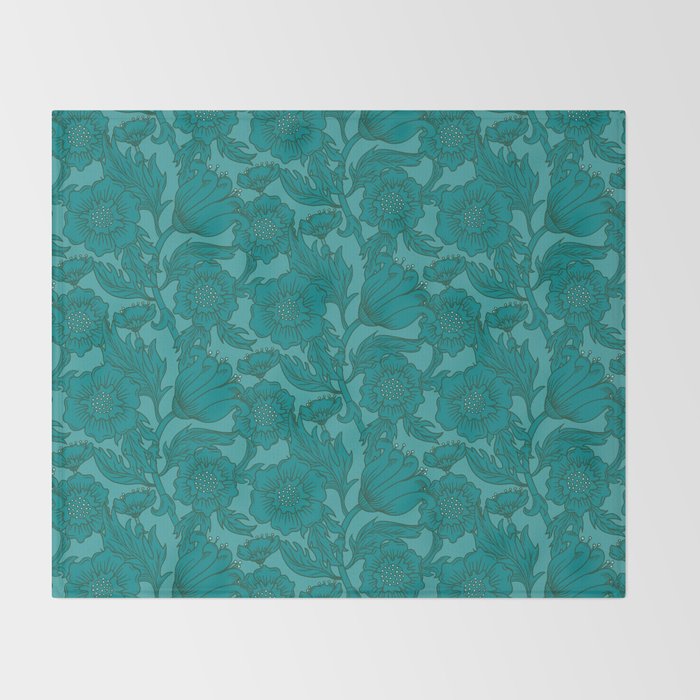 Teal Floral Flourish - Large Throw Blanket Gallery Image 2