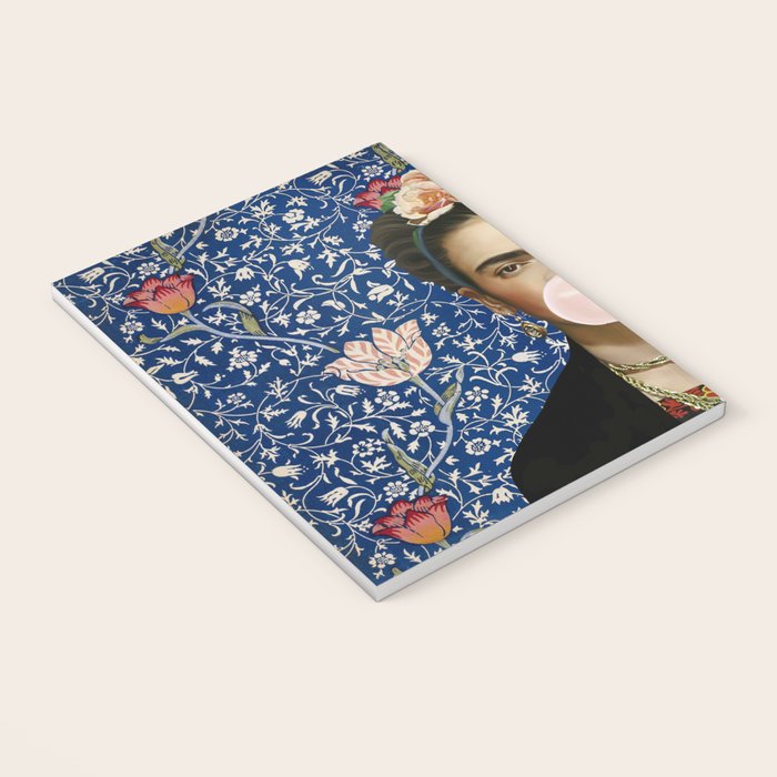 Woman  Blowing a pink Bubble gum with vintage Medway tapestry Notebook Gallery Image 3