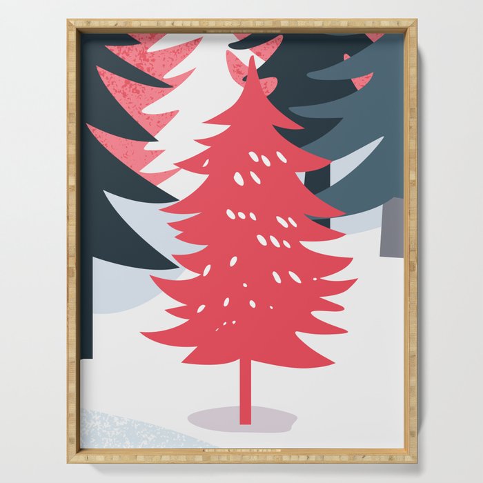 Winter christmas pine tree forest art Serving Tray Gallery Image 1