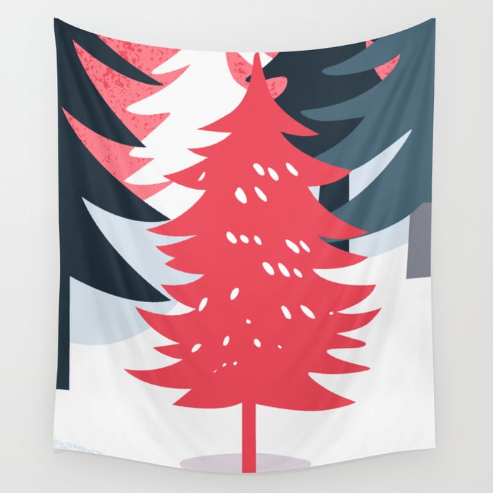 Winter christmas pine tree forest art Wall Tapestry Gallery Image 1