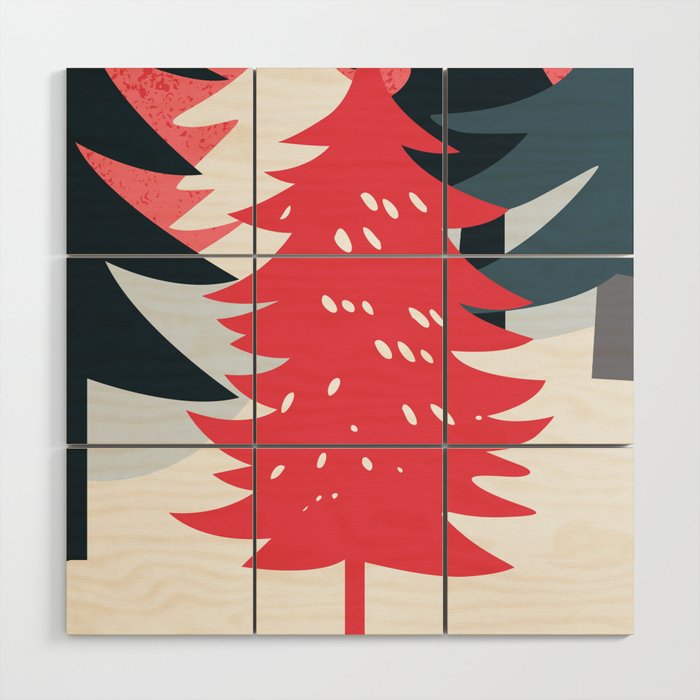 Winter christmas pine tree forest art Wood Wall Art Gallery Image 1