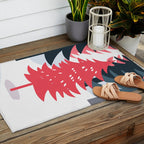Winter christmas pine tree forest art Outdoor Rug Gallery Image 2