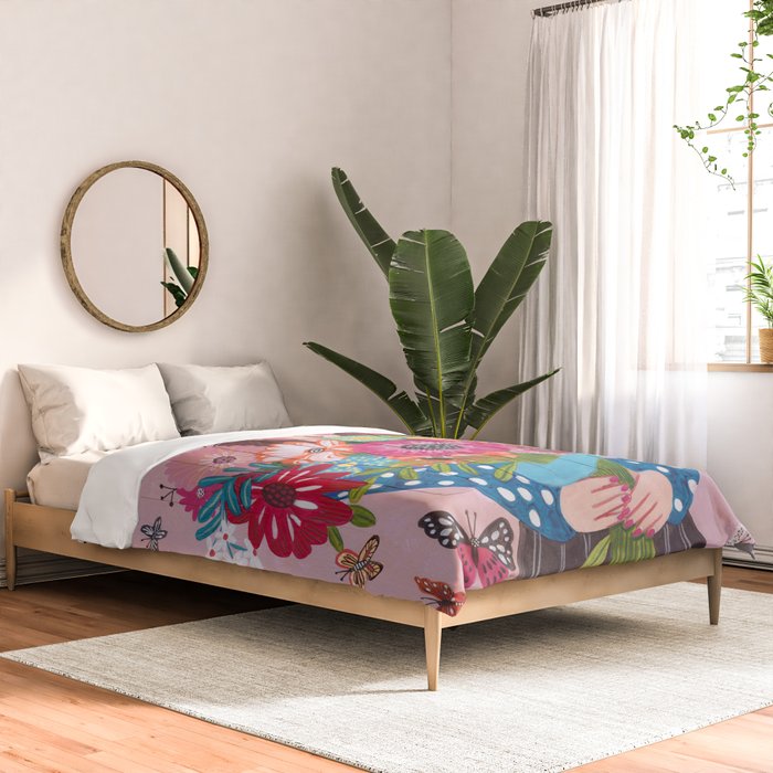 Woman with flower bouquet Comforter Gallery Image 2