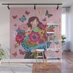 Woman with flower bouquet Wall Mural Gallery Image 1