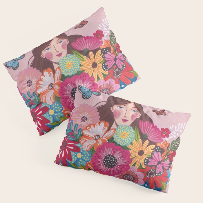 Woman with flower bouquet Pillow Sham Gallery Image 1