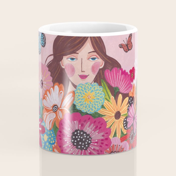 Woman with flower bouquet Coffee Mug Gallery Image 4