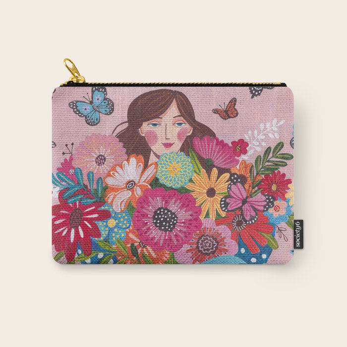 Woman with flower bouquet Carry All Pouch Gallery Image 1