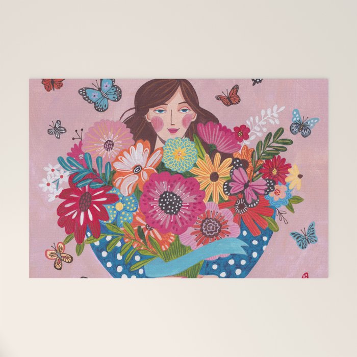 Woman with flower bouquet Welcome Mat Gallery Image 1