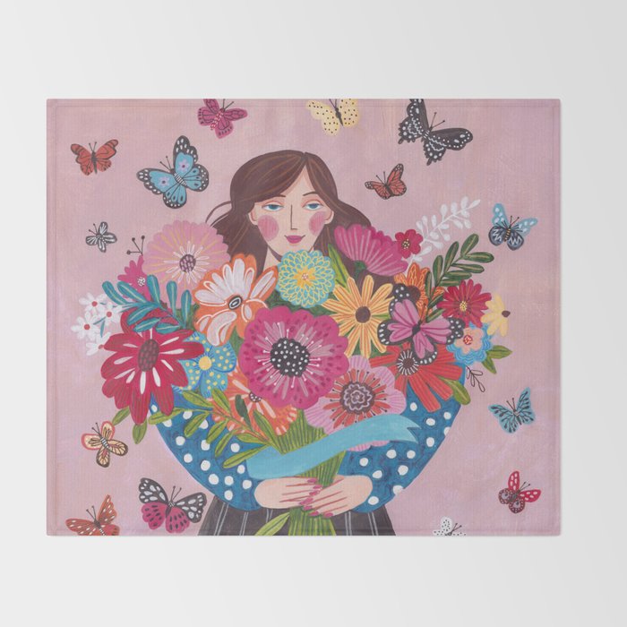 Woman with flower bouquet Throw Blanket Gallery Image 2