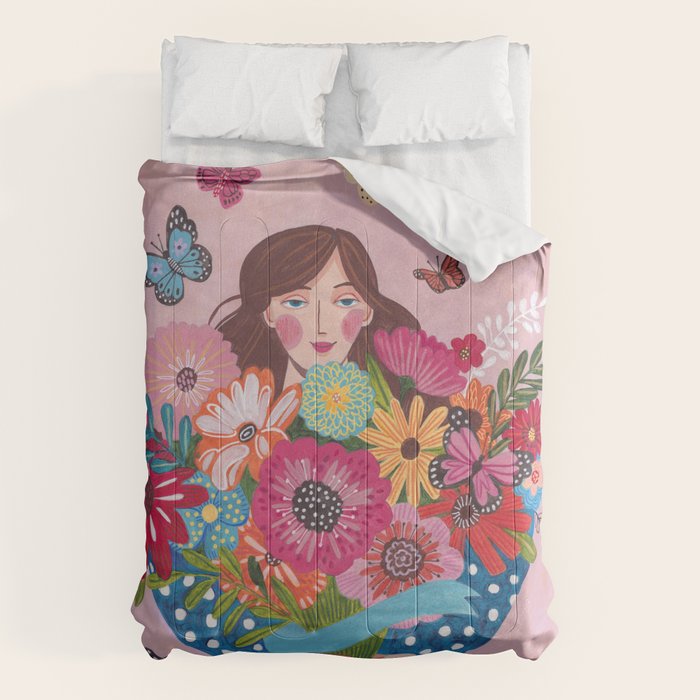 Woman with flower bouquet Comforter Gallery Image 6
