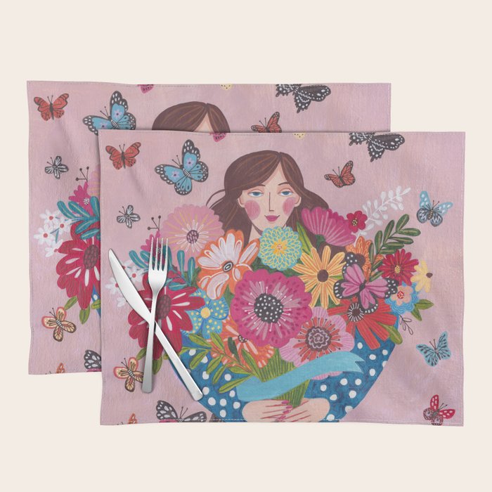Woman with flower bouquet Placemat Gallery Image 1