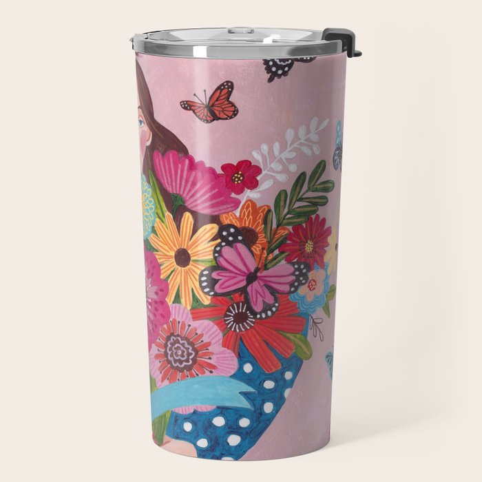 Woman with flower bouquet Travel Mug Gallery Image 2