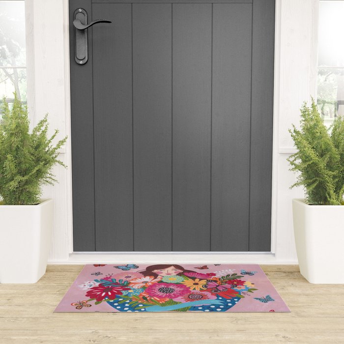 Woman with flower bouquet Welcome Mat Gallery Image 3