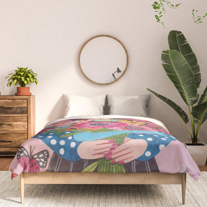 Woman with flower bouquet Comforter Gallery Image 3