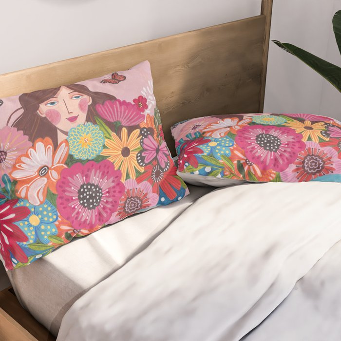 Woman with flower bouquet Pillow Sham Gallery Image 2