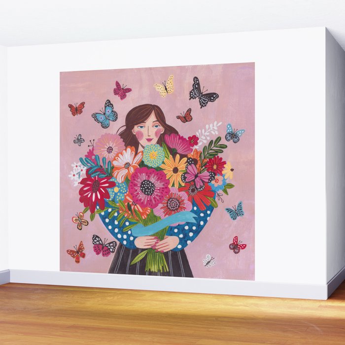 Woman with flower bouquet Wall Mural Gallery Image 2