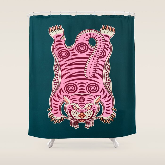 King Of The Jungle 02: Pink Tiger Edition Shower Curtain Gallery Image 1
