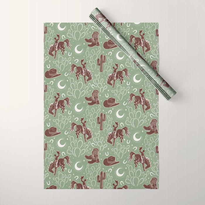 Cowboys and Cacti - sage Wrapping Paper Gallery Image 1
