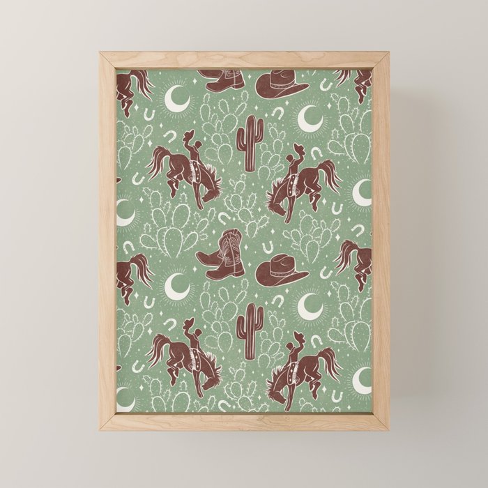 Cowboys and Cacti - sage Mini Art Print Gallery Image 1