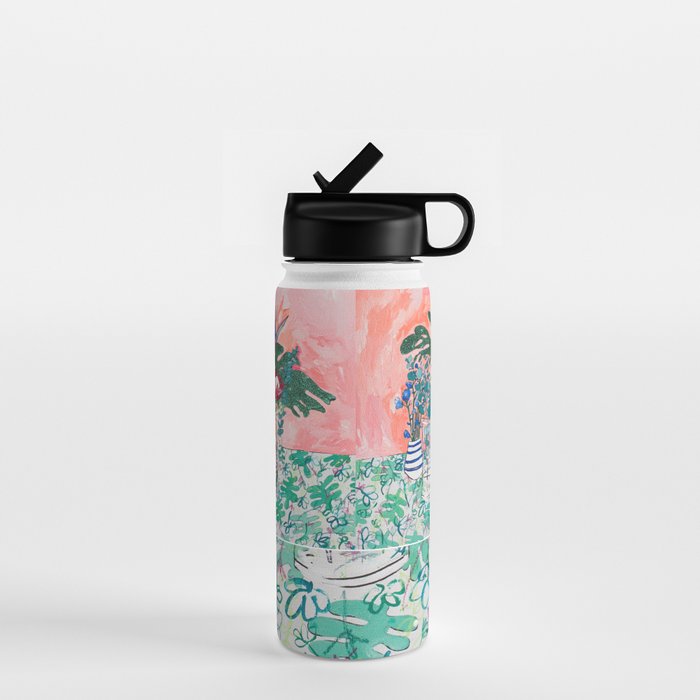 Cockatoo Vase - Bouquet of Flowers on Coral and Jungle Water Bottle Gallery Image 1