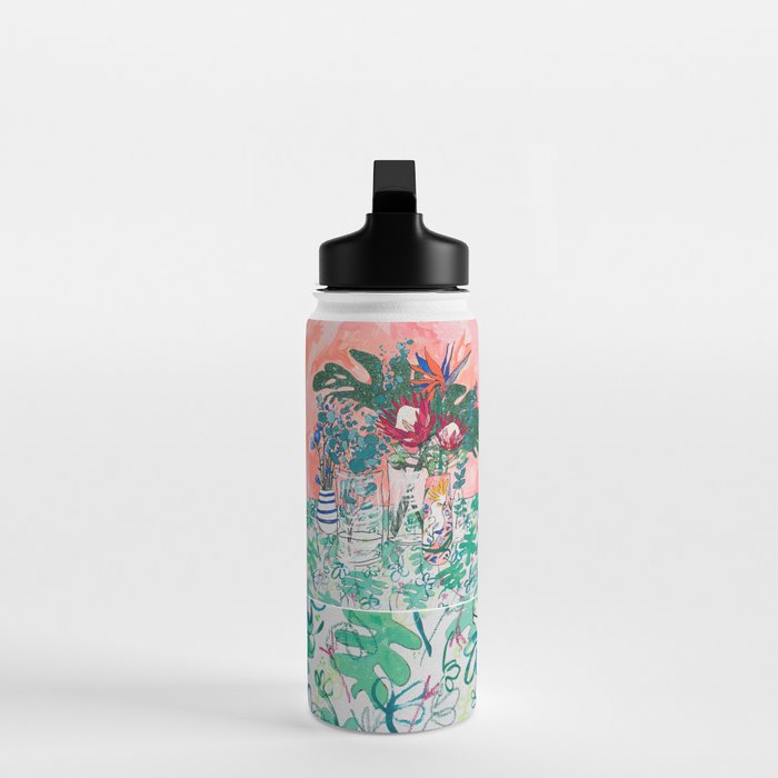 Cockatoo Vase - Bouquet of Flowers on Coral and Jungle Water Bottle Gallery Image 3