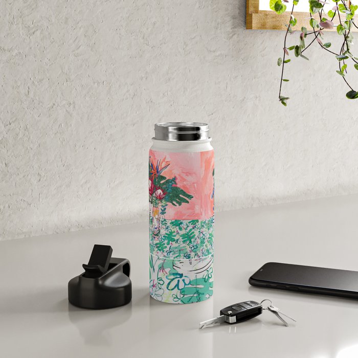 Cockatoo Vase - Bouquet of Flowers on Coral and Jungle Water Bottle Gallery Image 5