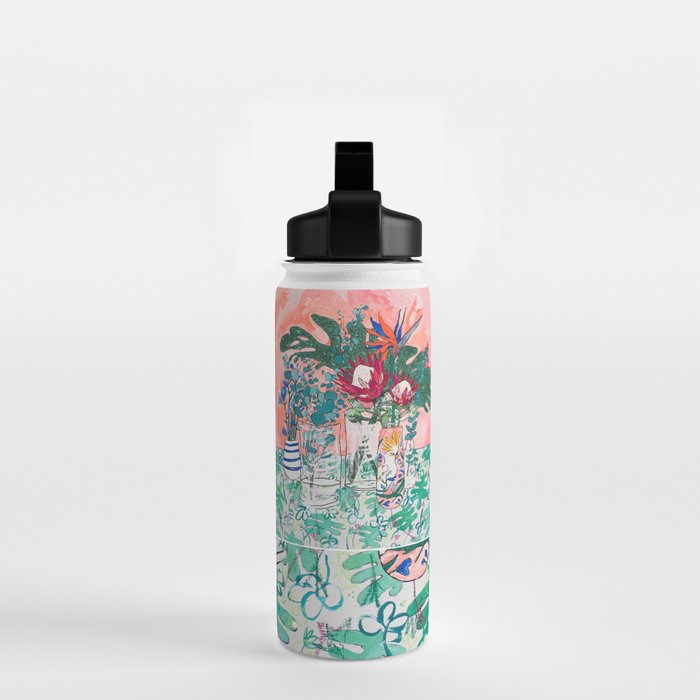 Cockatoo Vase - Bouquet of Flowers on Coral and Jungle Water Bottle Gallery Image 2