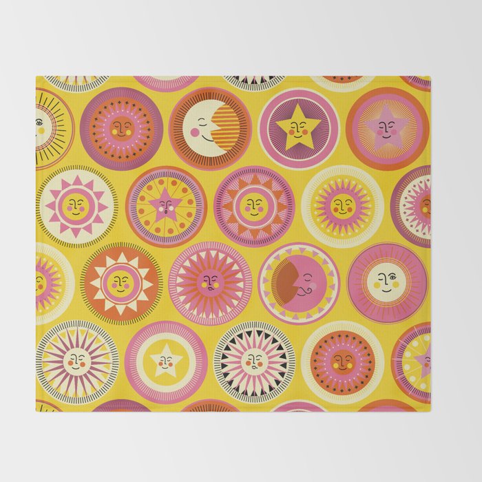 Many faces of Sun, Moon and Stars Throw Blanket Gallery Image 2