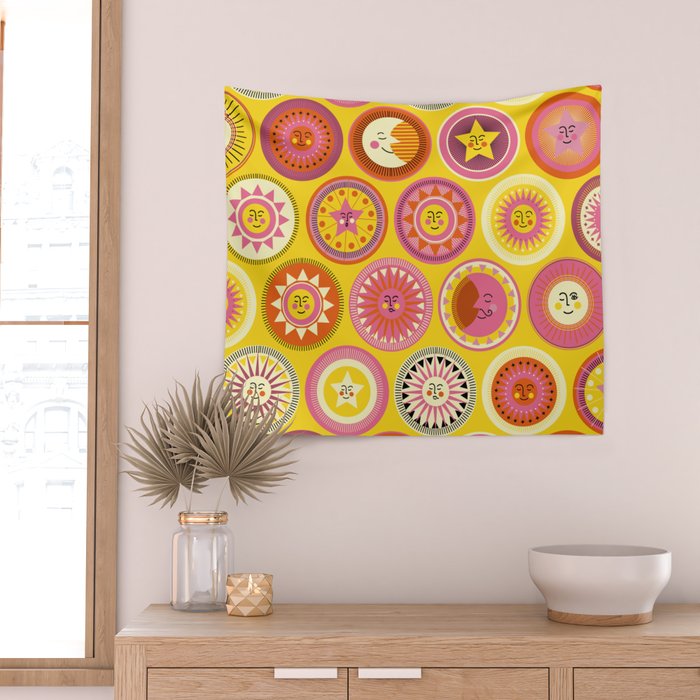 Many faces of Sun, Moon and Stars Wall Tapestry Gallery Image 2