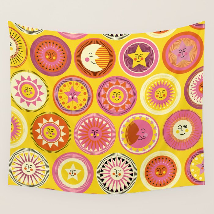 Many faces of Sun, Moon and Stars Wall Tapestry Gallery Image 1