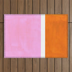 Pastel Neon Pink Yellow Ochre Mid Century Modern Abstract Minimalist Rothko Color Field Squares Outdoor Rug Gallery Image 1