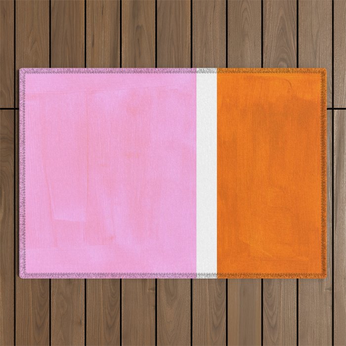 Pastel Neon Pink Yellow Ochre Mid Century Modern Abstract Minimalist Rothko Color Field Squares Outdoor Rug Gallery Image 1
