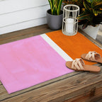 Pastel Neon Pink Yellow Ochre Mid Century Modern Abstract Minimalist Rothko Color Field Squares Outdoor Rug Gallery Image 2