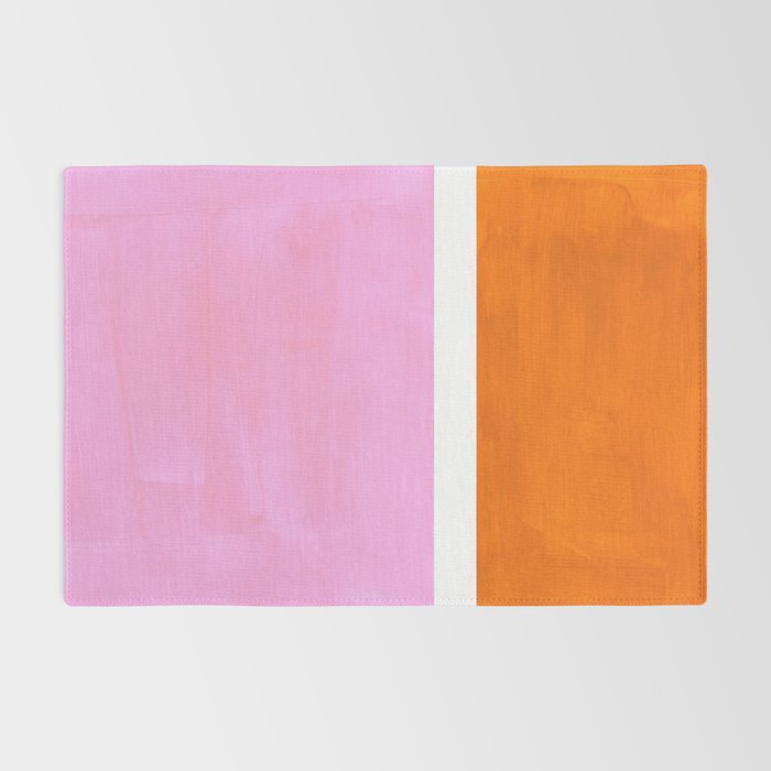 Pastel Neon Pink Yellow Ochre Mid Century Modern Abstract Minimalist Rothko Color Field Squares Rug Gallery Image 2