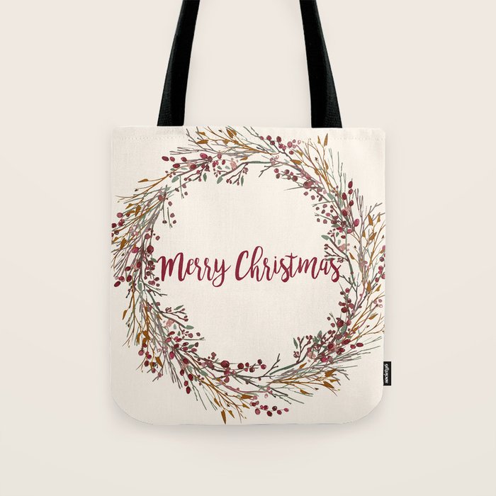 Merry Christmas Wreath Tote Bag Gallery Image 1