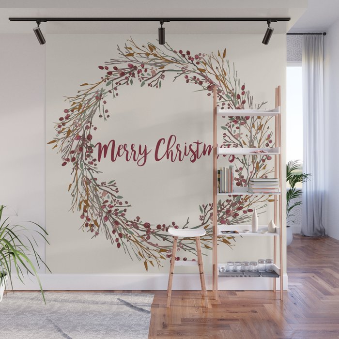 Merry Christmas Wreath Wall Mural Gallery Image 1