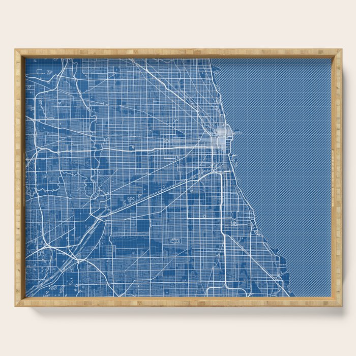 Chicago City Map of the United States - Blueprint Serving Tray Gallery Image 1