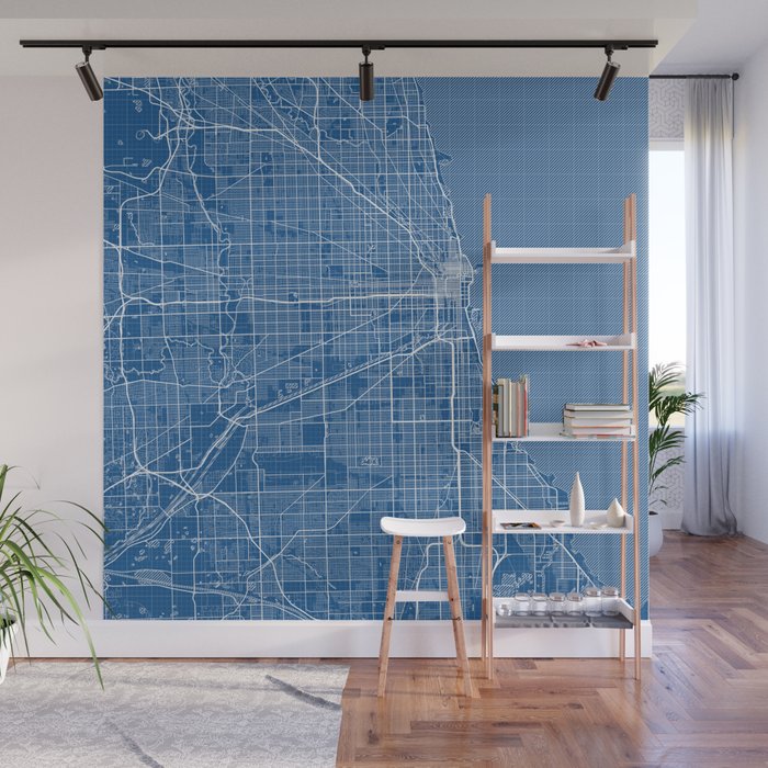 Chicago City Map of the United States - Blueprint Wall Mural Gallery Image 1
