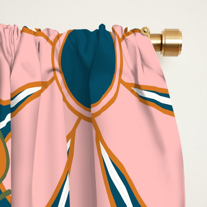 Pretty Groovy Retro Garden Floral Pattern Blue Pink Orange Olive Window Curtain Gallery Image 2