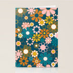Pretty Groovy Retro Garden Floral Pattern Blue Pink Orange Olive Stationery Card Gallery Image 2