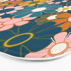 Pretty Groovy Retro Garden Floral Pattern Blue Pink Orange Olive Bath Mat Gallery Image 3