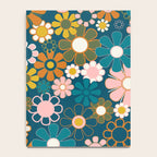 Pretty Groovy Retro Garden Floral Pattern Blue Pink Orange Olive Notebook Gallery Image 4