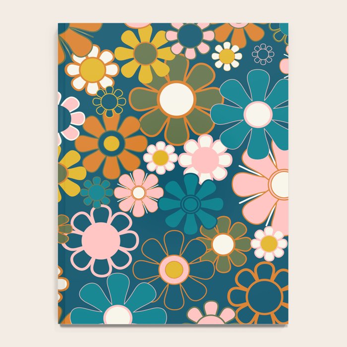 Pretty Groovy Retro Garden Floral Pattern Blue Pink Orange Olive Notebook Gallery Image 4