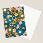 Pretty Groovy Retro Garden Floral Pattern Blue Pink Orange Olive Stationery Card Gallery Image 2